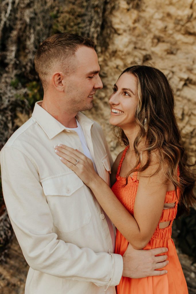 Engaged couple after surprise proposal